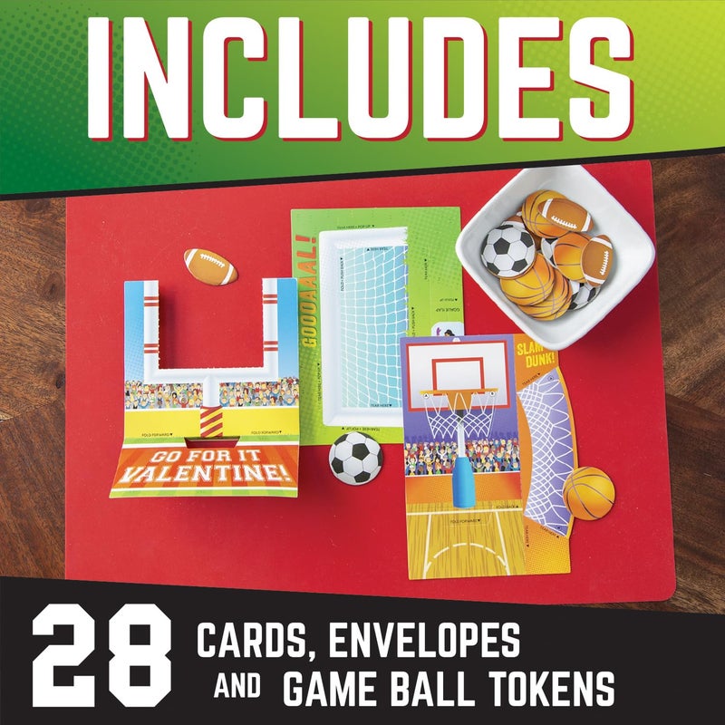 Peaceable Kingdom Valentines Cards for Kids Classroom, Set of 28 Valentines Day Gifts - Flick 'em Sports Games - Image 2